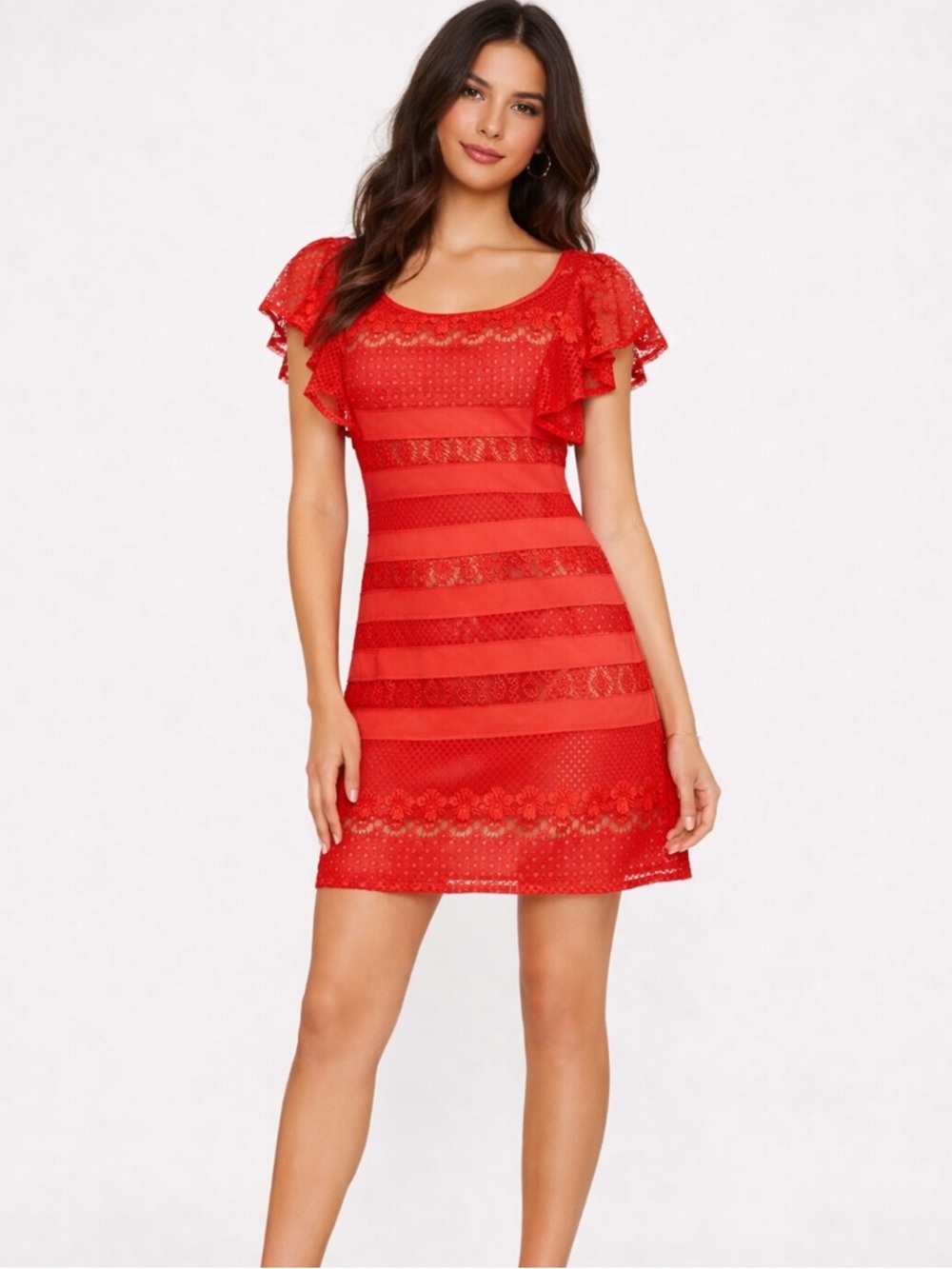 BCBG Renata Red Lace Mini Dress Size 8